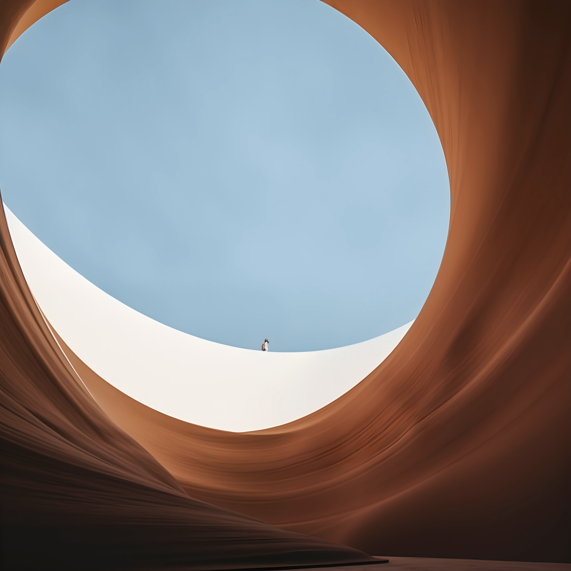Person standing at the center of an architectural structure with a circular opening to the sky